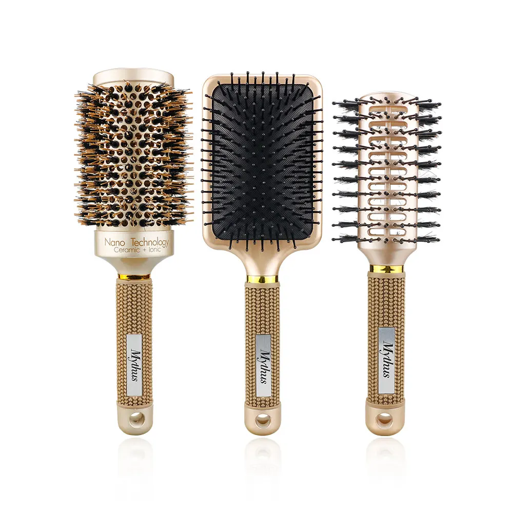 

3 Pcs Boar Bristle Ceramic Roll Comb Hair Round Comb Salon Hairdressing Styling Comb Hair Curling Brush Air Cushion Massage Comb