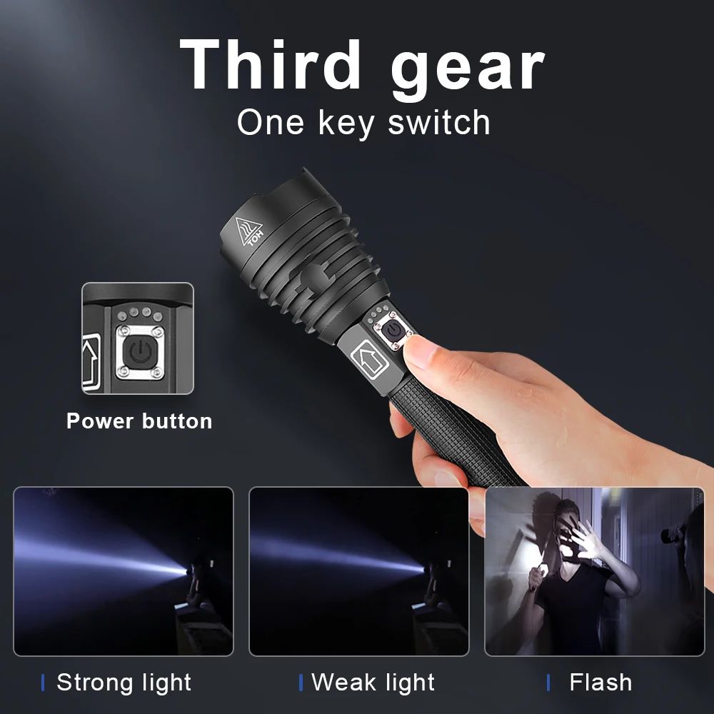 Самый мощный светодиодный фонарик XHP90 с зарядкой от USB Тактический Xhp70 18650 26650 Xhp50