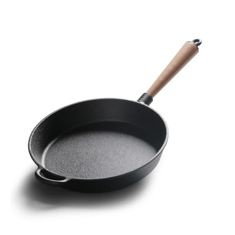 26cm Cast Iron Frying Pan Steak Skillet with Wooden Handle Hot Selling 3pieces Cookware Set | Pans