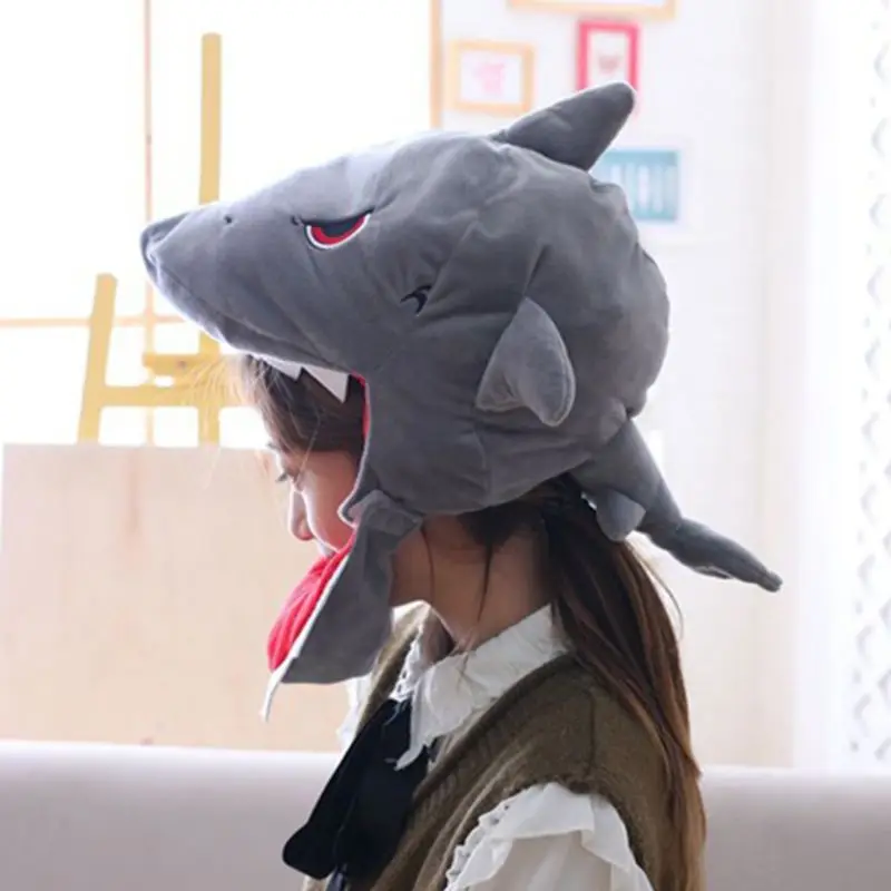 

Japanese Cute Plush Shark Funny Animal Cap Mask Adult Kids Halloween Party Cosplay Costume Hood Hat Winter Warm Holiday