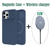 NILLKIN Magnetic Case For iPhone 13 12 / Pro / Max Wireless Charger 15W Fast Charging Slide Camera Lens Back Cover For iPhone13