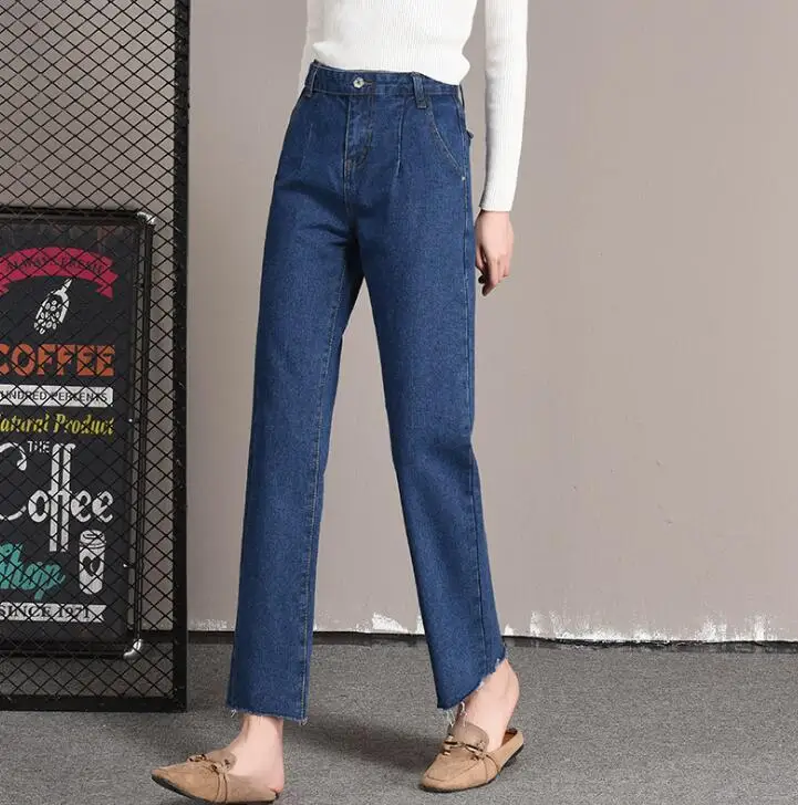 Модные джинсовые брюки с широкими штанинами женские синие свободные джинсы