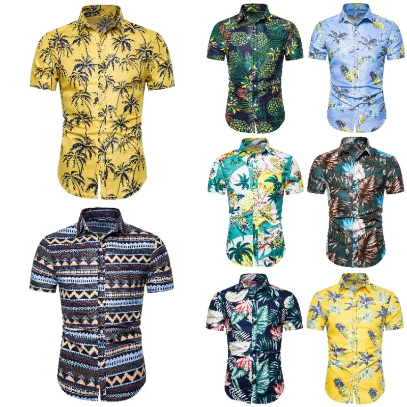 

Men Hawaiian Shirt Male Casual Flower Floral Printed Beach Blouses Short Sleeve Brand Clothing Free Shipping