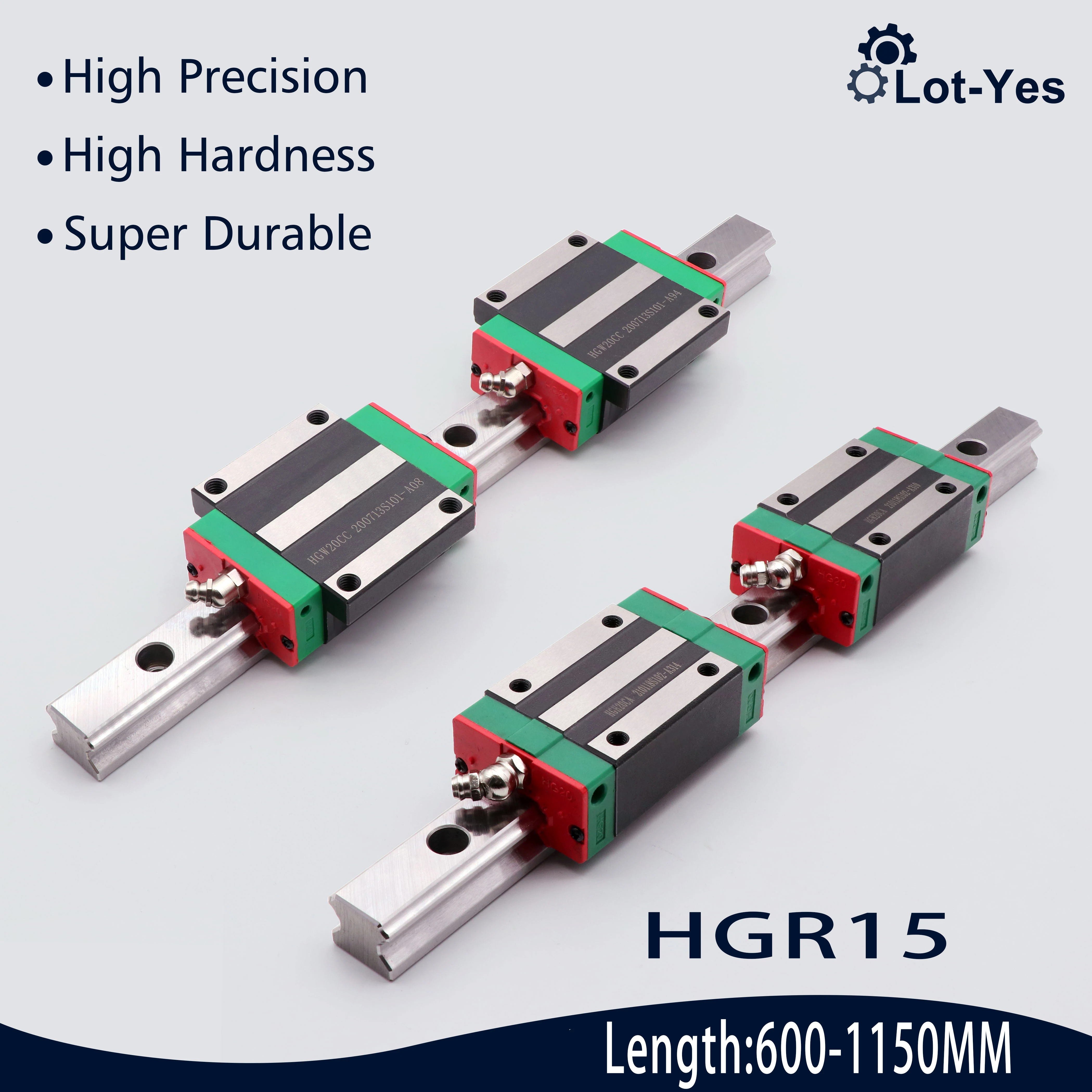 

HGR15 L: 600 - 1150 MM + HGH15CA HGW15CC Linear Guide Rails Slide Block Square Carriages For Hiwin HGR 15 CNC Router Kit