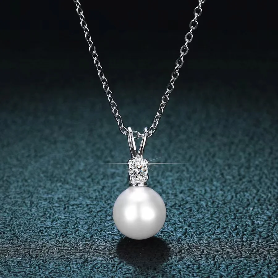 

Trendy 0.1 ct D Color Moissanite Freshwater Pearl Necklace Women Jewelry 100% 925 Sterling Silver Pendant Necklace Birthday Gift