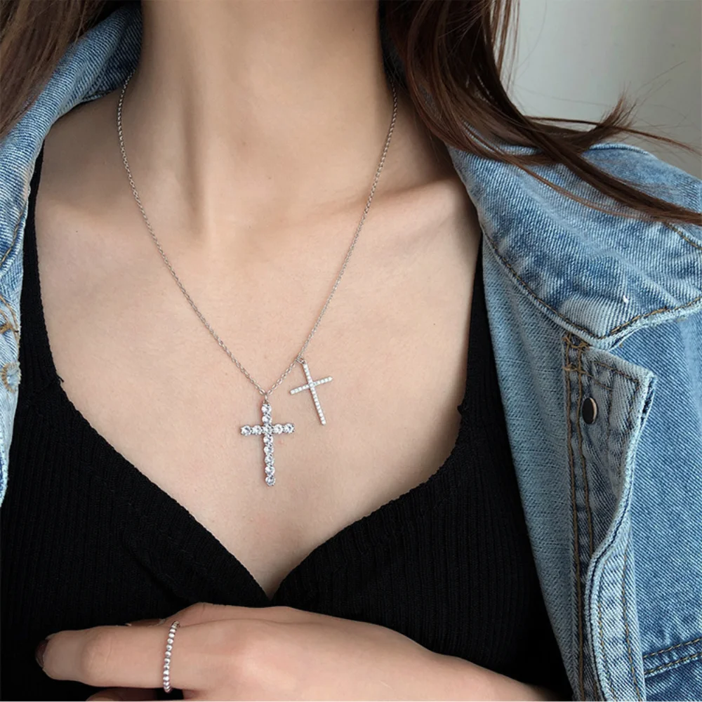 

2021New sterling silver S925 Korean fashion double cross necklace ladies net red sweet temperament wild clavicle chain necklace