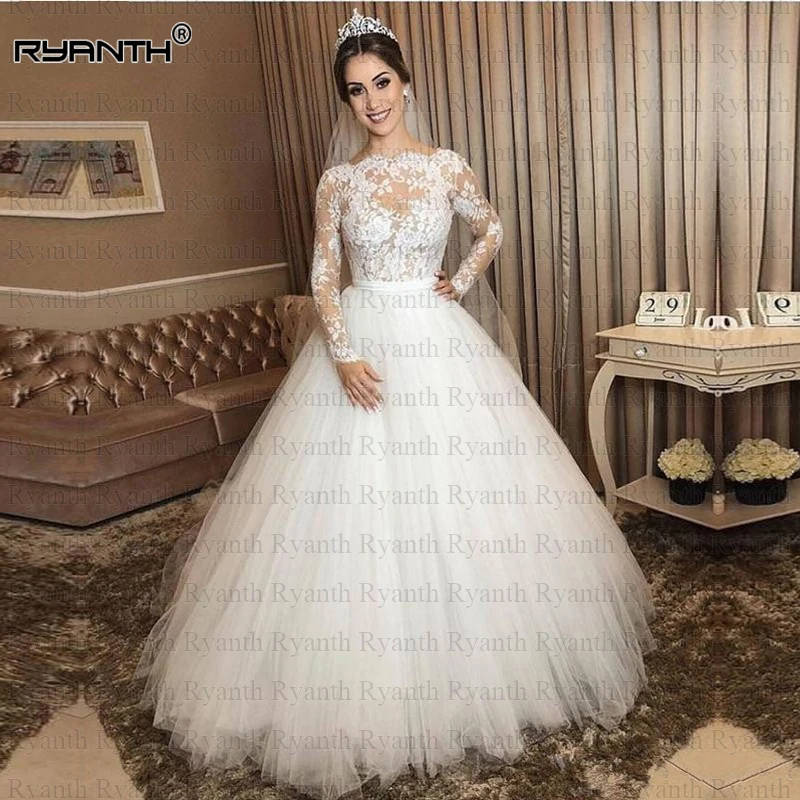 Robe de mariage Сексуальные Длинные рукава Кружева бальное платье свадебное 2019