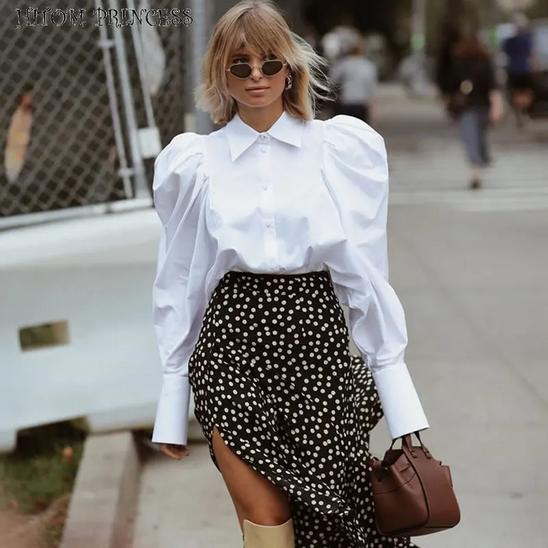 Элегантная Белая Блузка HITOM с пышными рукавами для принцессы женские рубашки