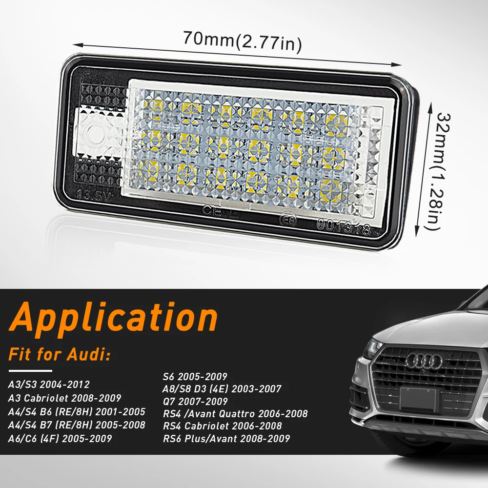 2x Canbus LED License Plate Light Number Lamp for Audi A3 A4 S4 RS4 B6 B7 A6 RS6 S6 C6 A5 S5 2D Cabrio Q7 A8 S8 Avant | Автомобили и
