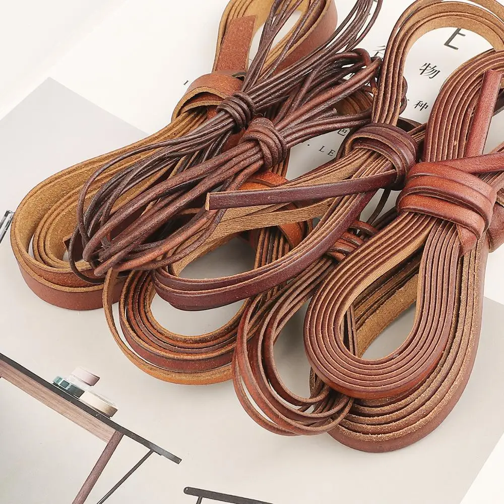 2Meters Retro Genuine Leather Cord 1.5-10mm Round/Flat Strand Cow Rope Natural Brown Color DIY Jewelry Sewing Supplies |