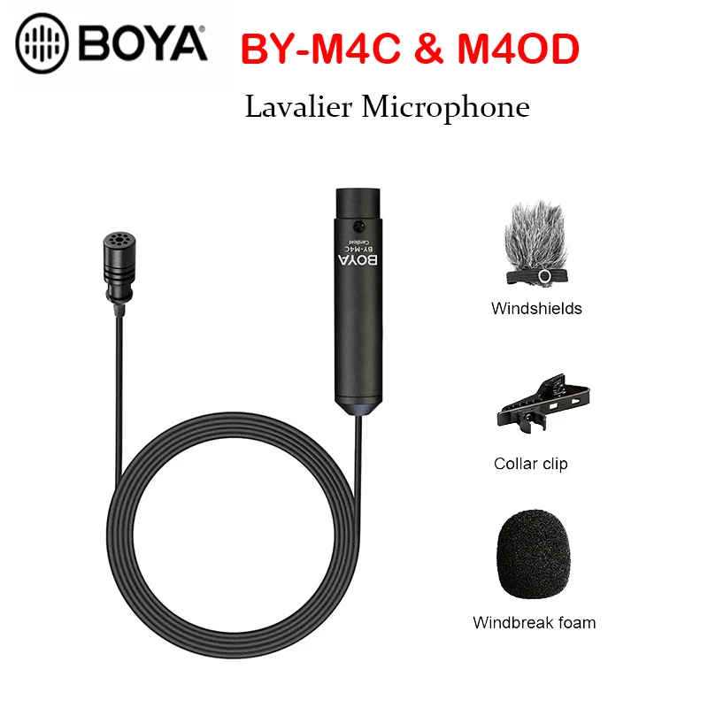 

Микрофон BOYA BY-M4C M4OD, профессиональный кардиоидный микрофон с зажимом, XLR, петличный микрофон, микрофон для камер Sony, Canon, Panasonic
