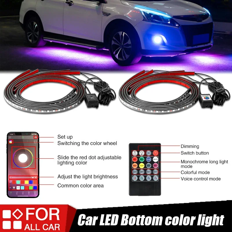 

4x Car Underglow Flexible Strip LED Remote /APP Control RGB LED Strip Under Automobile Chassis Tube Underbody System Neon Light