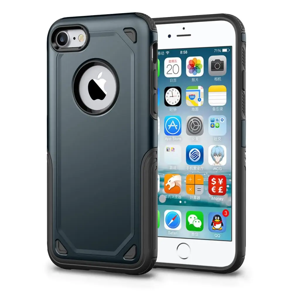 Военный противоударный армированный чехол для телефона iPhone X XS 11 Pro Max XR 7 8 6 6S Plus, гибридный ПК+ ТПУ тонкий прочный защитный чехол - Цвет: Тёмно-синий