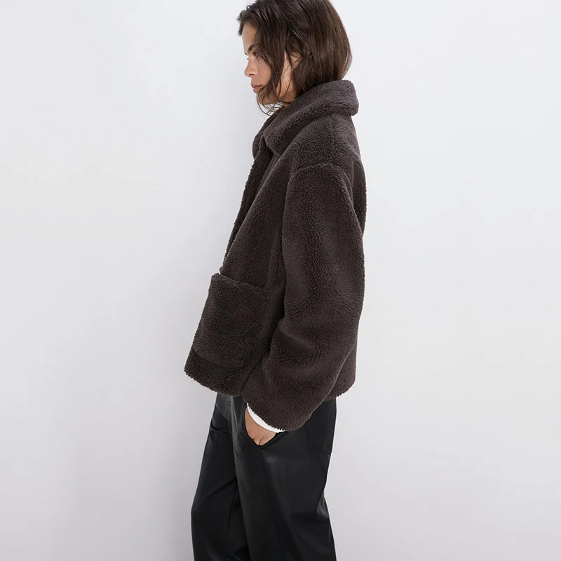 Новая модная теплая куртка ZA из искусственного меха ягненка женское