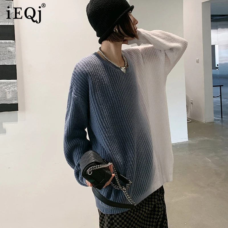 

Осень 2021, новый вязаный свитер IEQJ с градиентом, Женский Свободный Топ с длинным рукавом и круглым вырезом, Женская мода 3W144