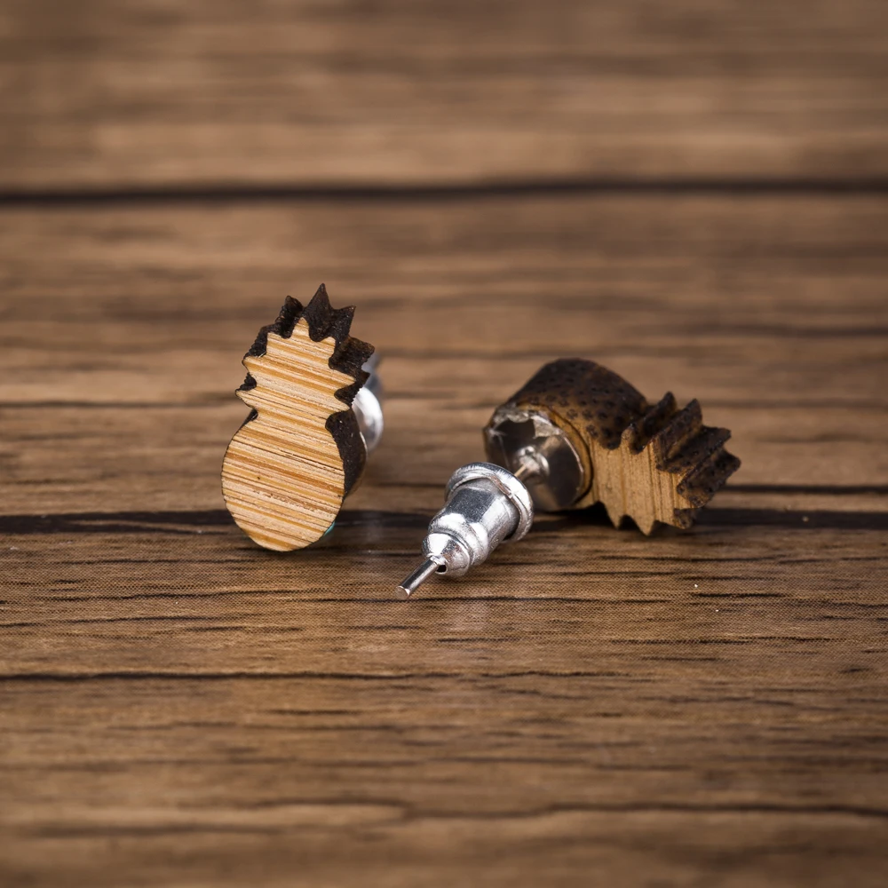 Женские серьги-гвоздики с ананасом FENGLI деревянные минималистичные Изящные