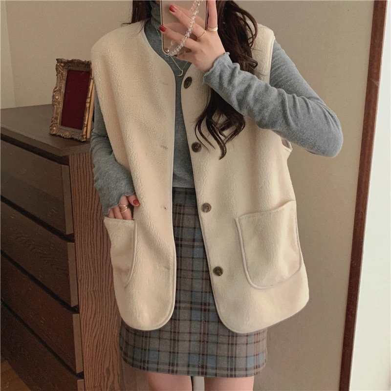 Sungtin свободный флисовый жилет теплая Женская куртка без рукавов из искусственной