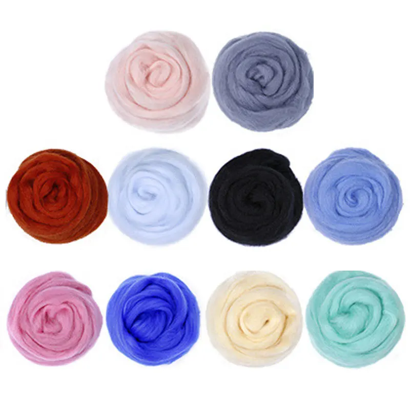 

10 Colors 100g Wool Fibre Flower Animal Toy Wool Roving Needle Felting Handmade Spinning DIY Craft Materials Tool