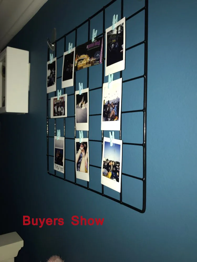 35*35cm Ins Style Metal Grid Wall Postcards Iron Mesh Photos Frame Display Home Bedroom Decoration Square Shelf Storage Shelves