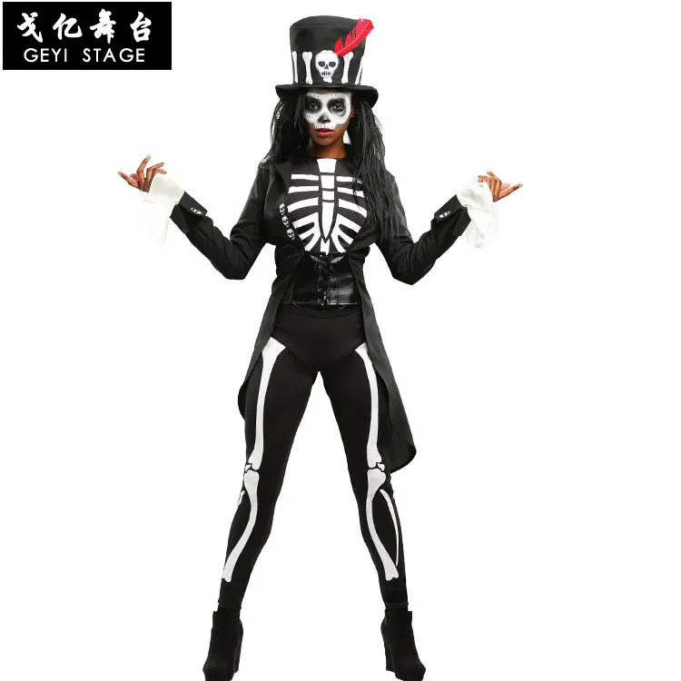 

Wizard Horror Voodoo Skull Costume Women Men Coat Jumpsuit Robe Priest Witch Dress Skeleton Zombie Halloween Purim Party Fancy