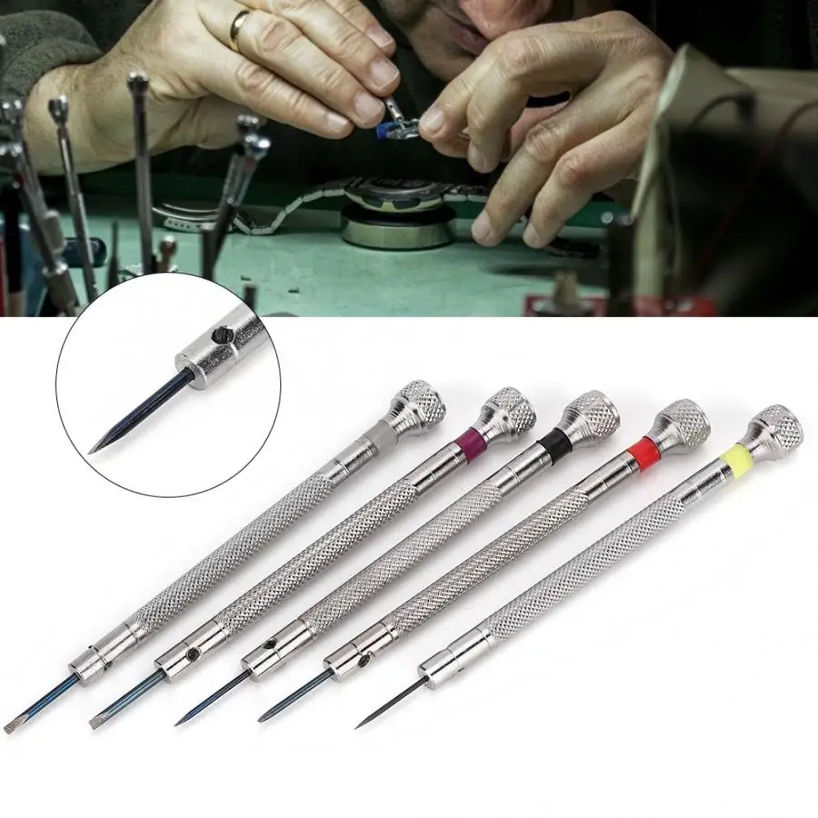 5Pcs 0.8-1.6mm Stainless Steel Flat Head Screwdriver Kit Watch Band Strap Link Pin Remover Removal Repair Tool Watchmaker | Наручные часы