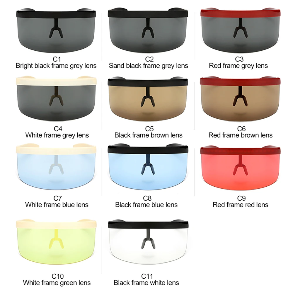 

Oversized Shield Visor Sunglasses Women Men Brand Design Large Frame Flat Top Sun Glasses Blue Clear Lens Shades Goggles Eyewear