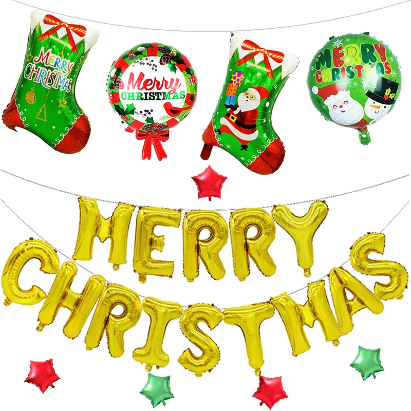 

Merry Christmas Socks Wreath Shape Aluminium Film Balloon Set Christmas Decoration Balloon Party Decoration Props