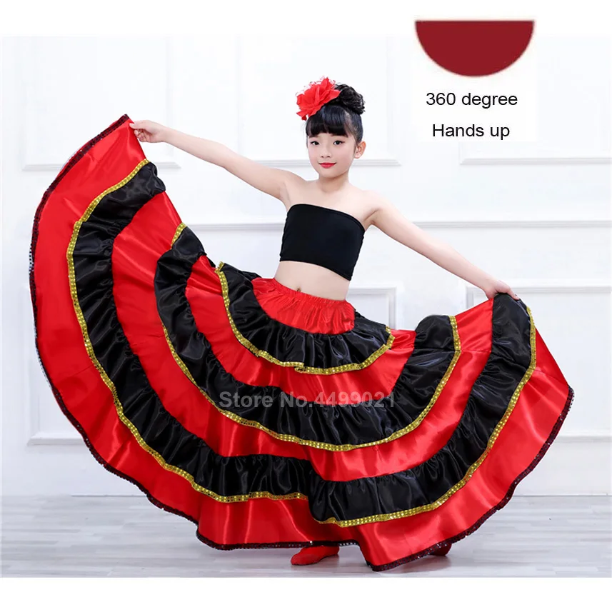 Color4 Цыганская юбка для девочек-подростков; юбка для фламенко; Национальный полосатый костюм для танца живота; праздничная одежда красного цвета с корридом; платье - Цвет: Color4