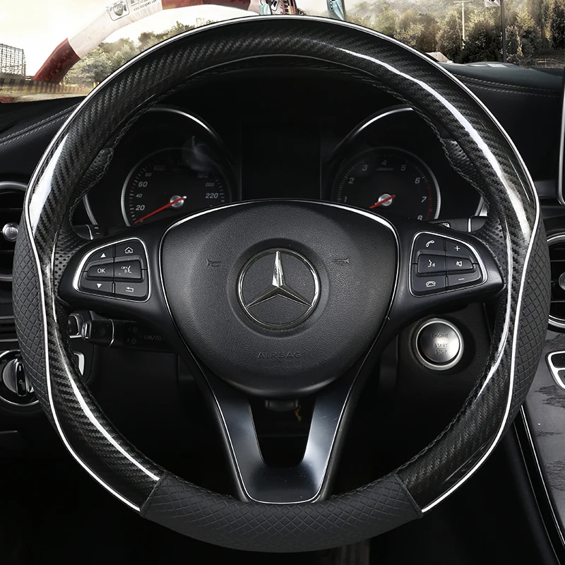 

Anti Slip Car Carbon Fiber Steering Wheel Cover for Mercedes Ben AMG 38cm Models A C CLA E GLA GLC GLE S B CLS Class Accessories