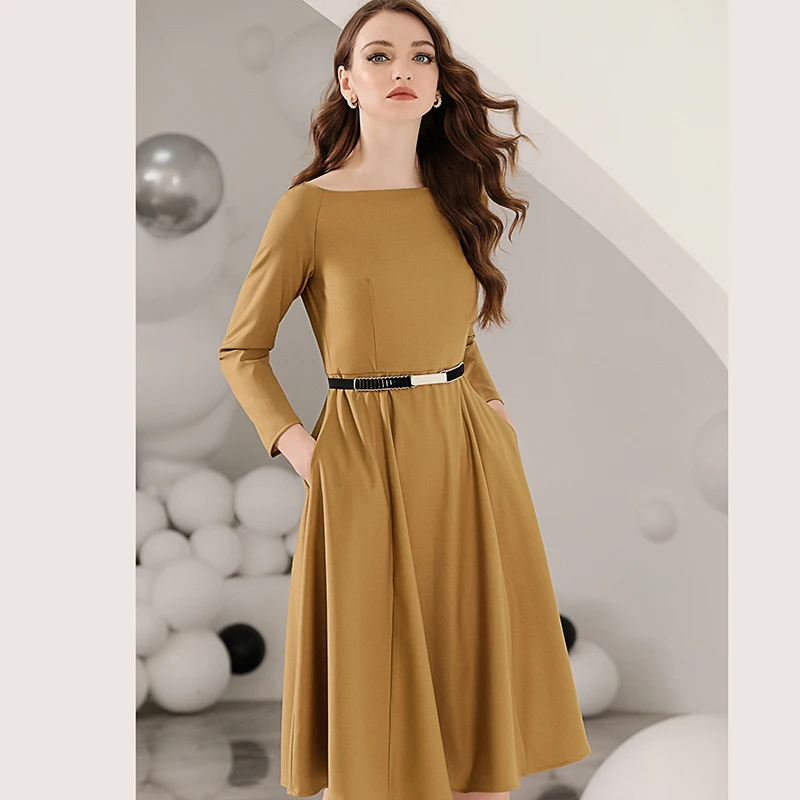 Женское винтажное Деловое платье элегантное простое классическое с длинным