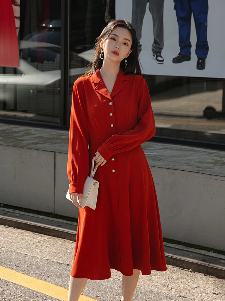 Женское платье-рубашка с длинным рукавом черное/красное деловое ТРАПЕЦИЕВИДНОЕ