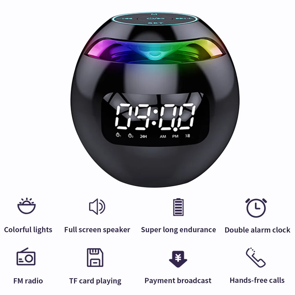 New HOT COOL Bluetooth 5.0 Light Speaker Wireless Ball Shape Clock Speaker with Digital Alarm Clock Music Player images - 6