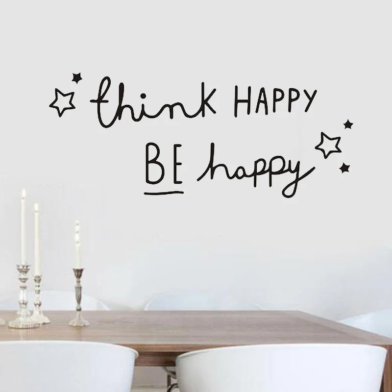 Черный Think Happy PVC стикер на стену спальня гостиная декоративная 58*24 см для плоских