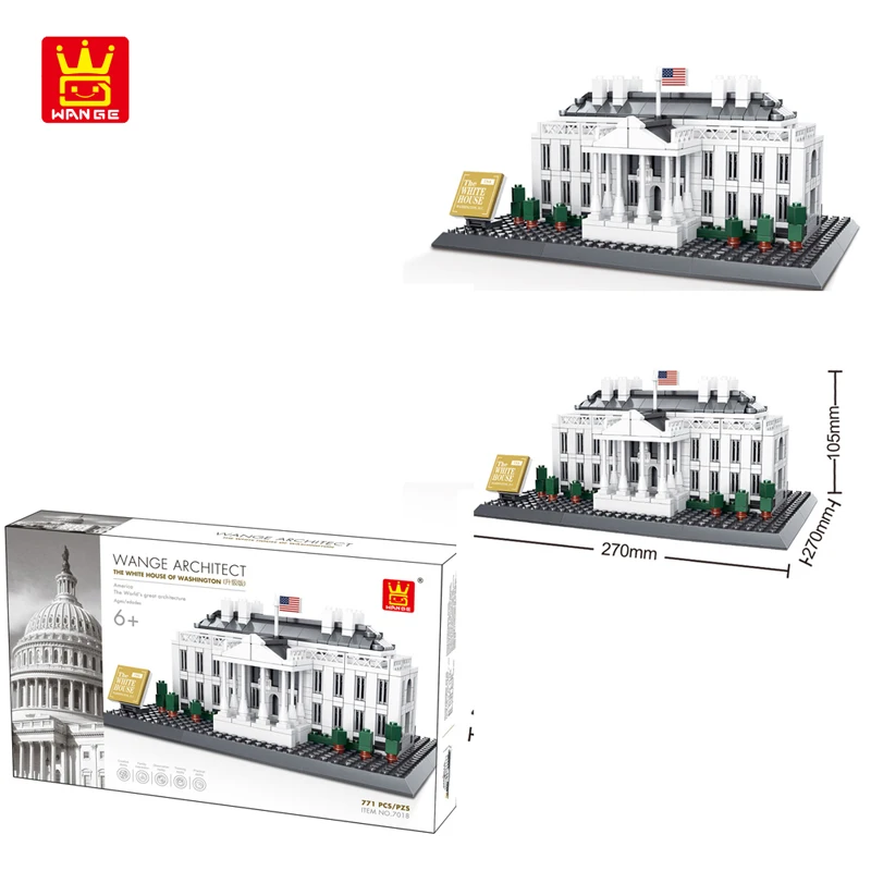 Новый WANGE 7018 архитектурный американский белый дом из города набор строительных