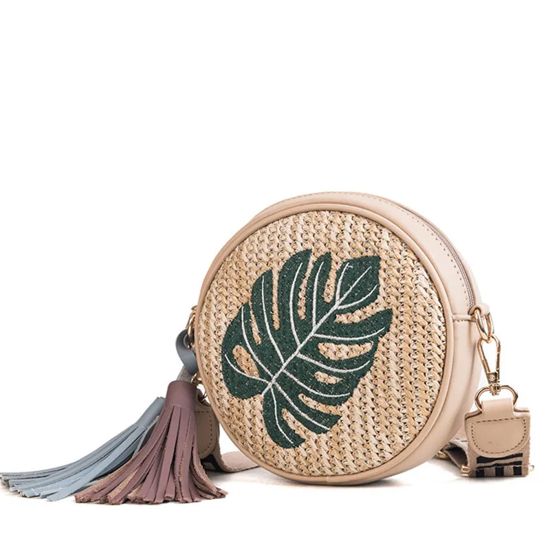 Женская сумка Соломенная Сумка женская на плечо плетеная с вышивкой круглая