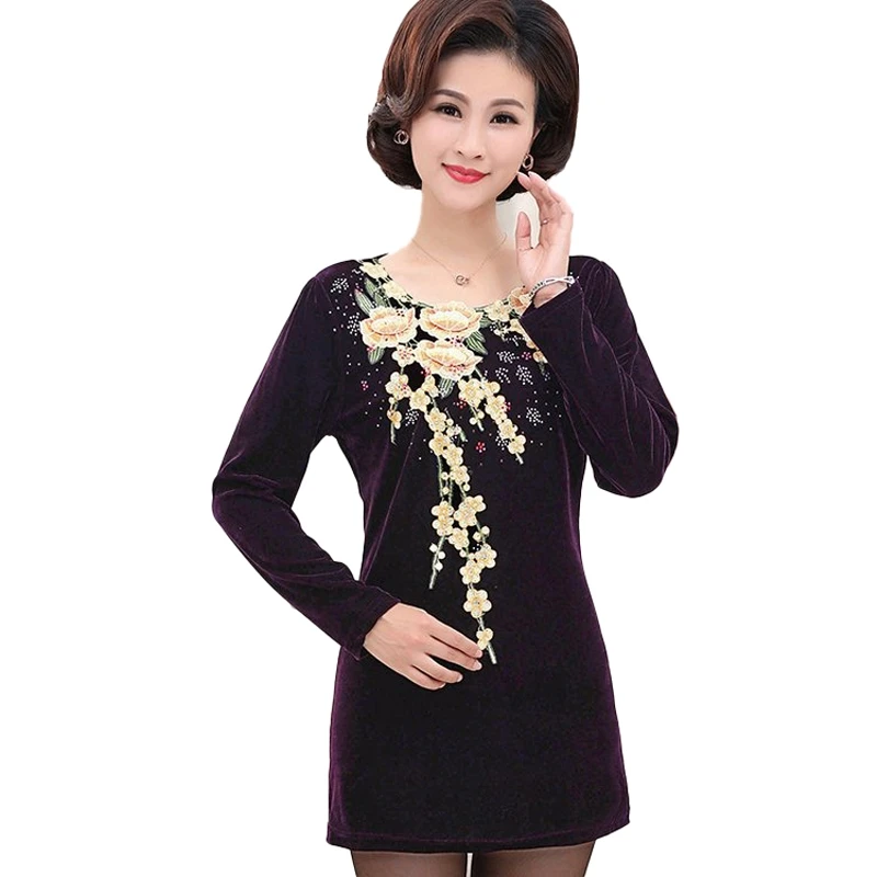 Бархатный топ с вышивкой женская футболка длинным рукавом весна-осень 2021 одежда