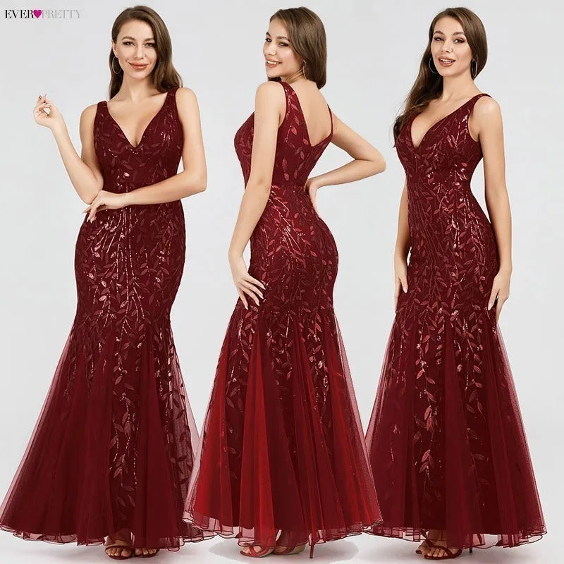 Ever Pretty, Сексуальные вечерние платья с v-образным вырезом, расшитые блестками, с разрезом по бокам, EP00910NB, элегантные вечерние платья, платья Русалочки, Abendkleider