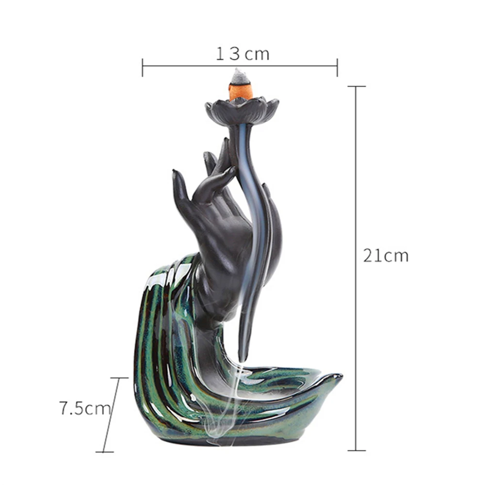 Ceramic Blackflow Incense Burner with 20pcs Incenses Bergamot Lotus Creative Wealth Ornaments Home Office Decoration | Дом и сад