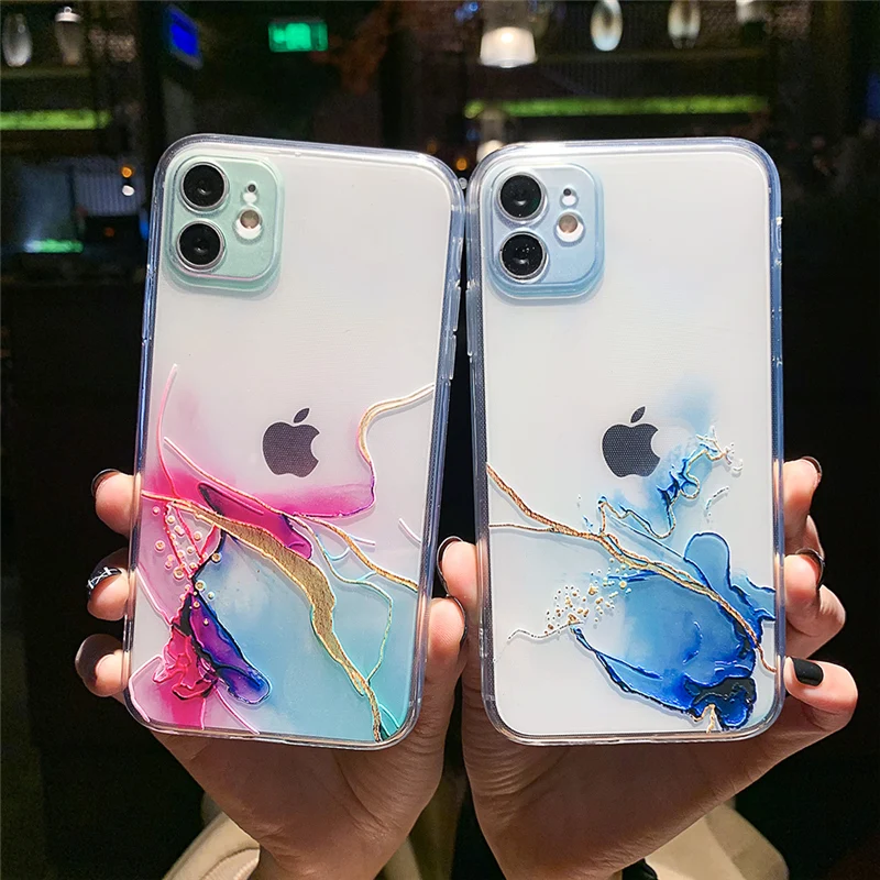 

Clear Aesthetic Art Watercolor Marble Phone Case For iPhone 12 Pro 11 Pro Max 7 8 Plus XS XR X 12 Mini SE 2020 Case Design Paint