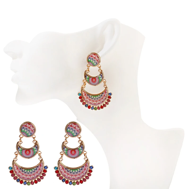 

Ethnic Women's Pink Flower Crescent Earrings Bollywood Kundan Jhumka Earrings Fashion Jewelry Beads Tassel Gypsy