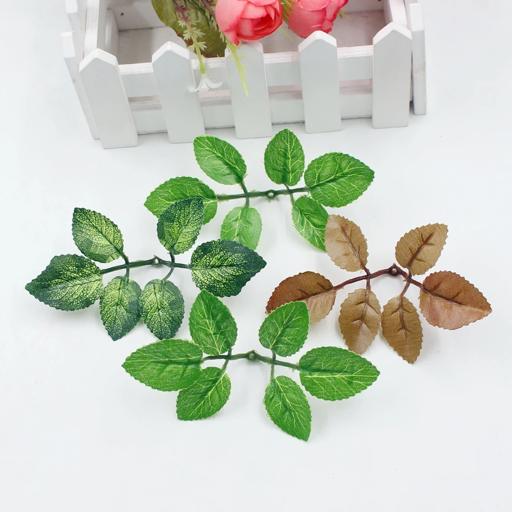 

10pcs green artificial leaf flower wedding home decoration rose bouquet accessories leaves diy cut and paste craft fake flowers