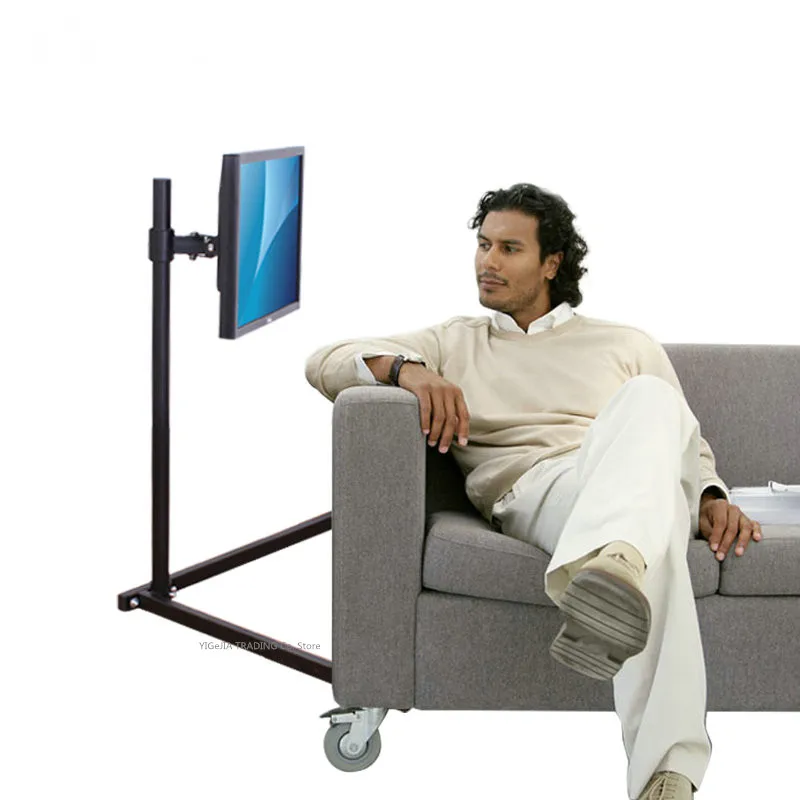 1M Height Floor Stand with Adjustable Cross Arm, Monitor Free-Standing Bracket Universal Rotating Movement on the ground