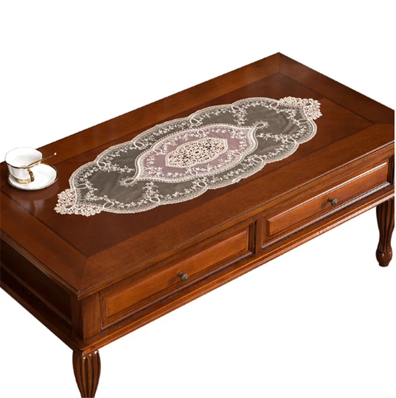 Кружево Настольная дорожка Изысканная кружевная ткань с розовым Винтаж вышитые