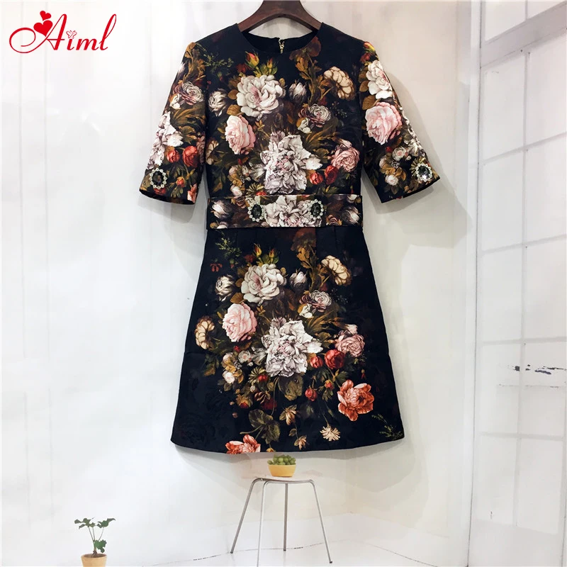 Женское жаккардовое платье с поясом подиумное винтажное мини-платье в стиле