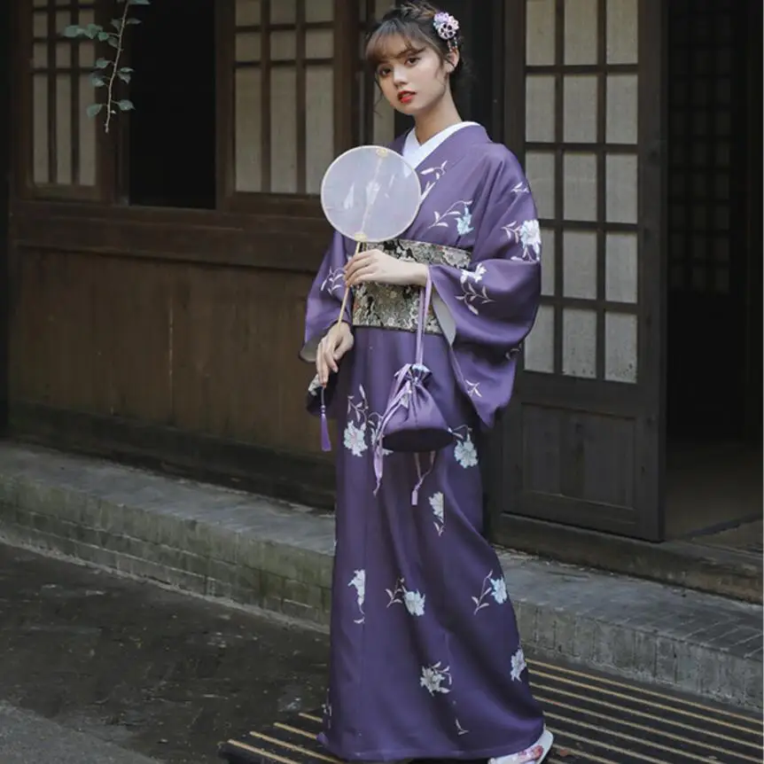 

Traditional Japanese Yukata Kimono Dress for Women Floral print Cosplay Costumes Asian Long Robes elegant Clothing