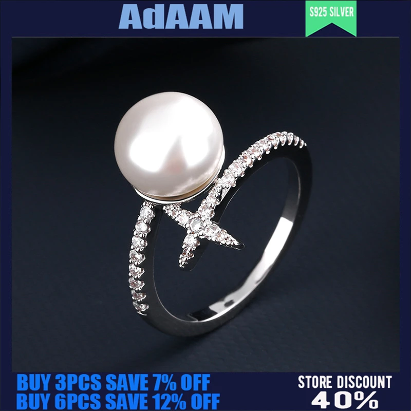 

S925 Sterling Silver Classic Star Pearl Ring Feminine Fashion Temperament High-end Fine Jewelry Luxury Banquet Attendance Style