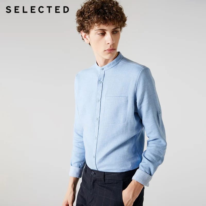 SELECTED male cotton buttons business casual long sleeved shirt S|417305540 | Мужская одежда