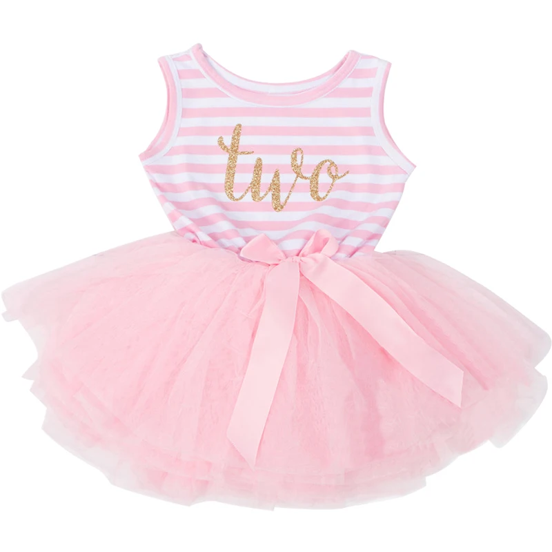 Baby Girl 2 Year Birthday Dress For Girls Kids Clothes Tutu Stripe Vest Clothing Princess Infant Party Dresses Summer Outfit Two | Детская