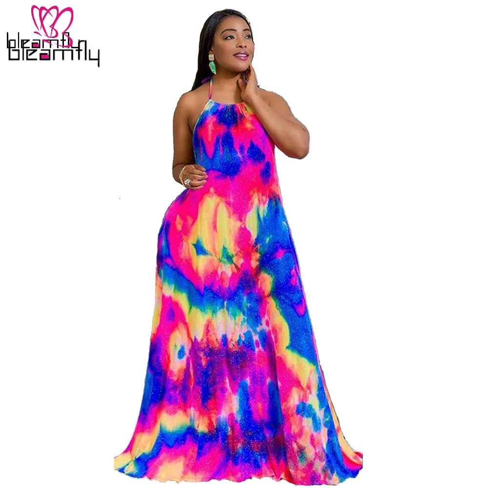 Женское летнее платье без рукавов с бретелькой через шею открытой спиной