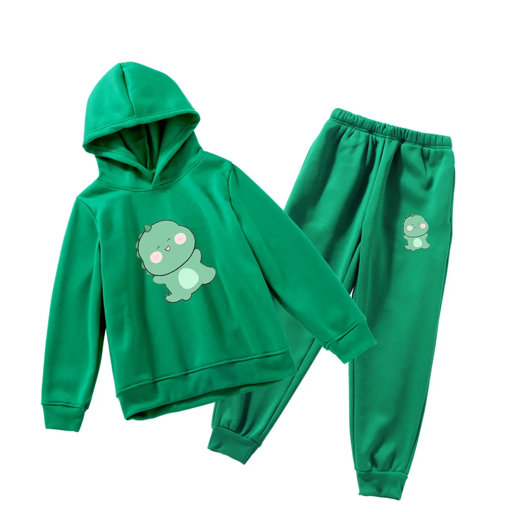 

Personality trend cartoon dinosaurs children's thin fleece fall/winter hooded sweater long trousers casual suit 4-16 years old